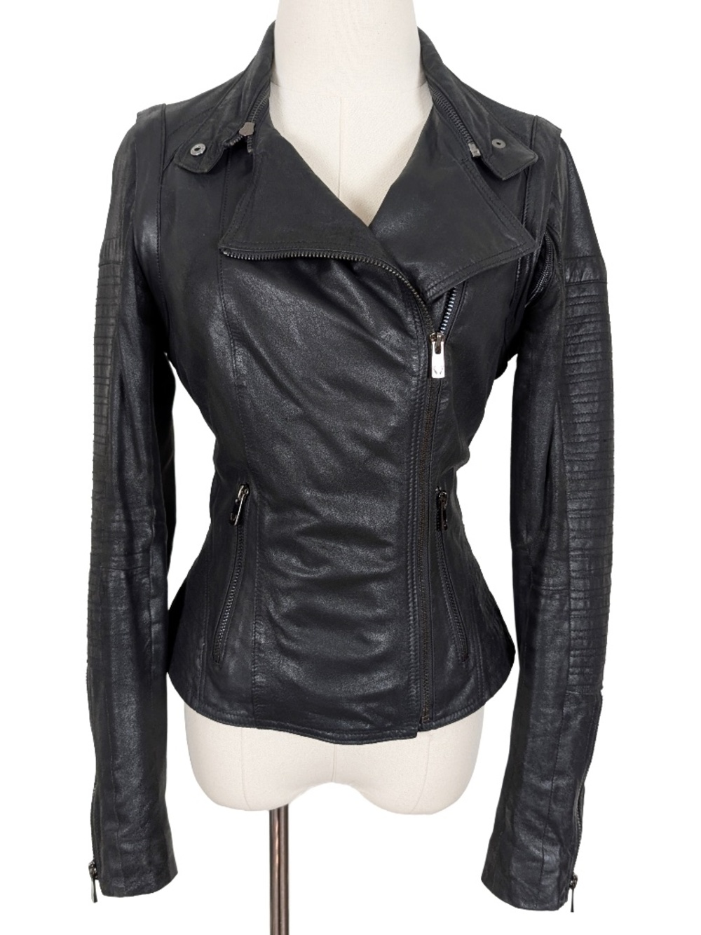 Bod & Christenson Leather Moto Jacket Biker Black Size Small